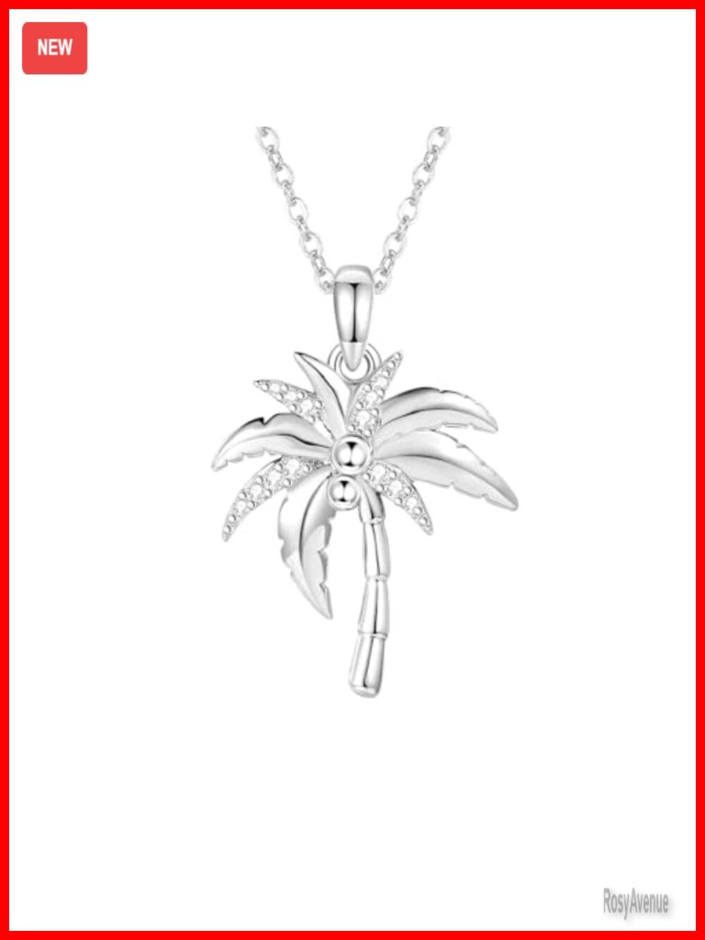 S925 Sterling Silver Palm Tree Pendant Necklace 18+2in Zirconia Gift
